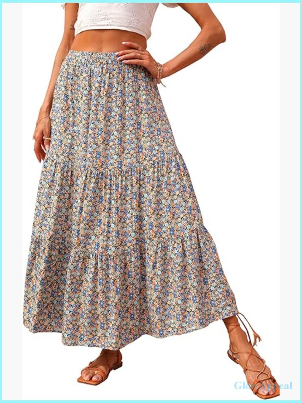 Boho Floral Maxi Skirt High Waist Flowy Long Beach Vacation